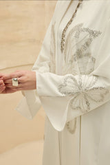Rafif White Embellished Abaya Kimono