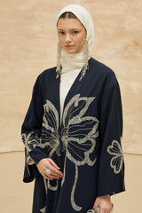 Rafif Navy Embellished Abaya Kimono