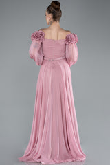 Courtney Floral Off Shoulder Pink Long Sleeves Gown