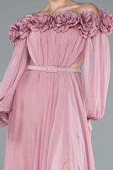 Courtney Floral Off Shoulder Pink Long Sleeves Gown