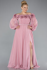 Courtney Floral Off Shoulder Pink Long Sleeves Gown
