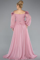 Courtney Floral Off Shoulder Pink Long Sleeves Gown