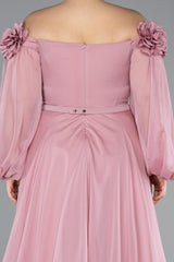 Courtney Floral Off Shoulder Pink Long Sleeves Gown