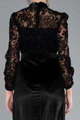 Darcy Black Laced Long Sleeve Velvet Belted Gown