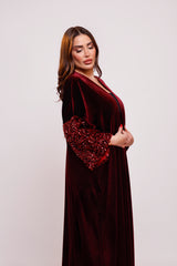 Zola Burgundy Velvet Sequin Abaya Kimono