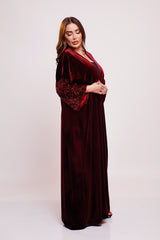 Zola Burgundy Velvet Sequin Abaya Kimono