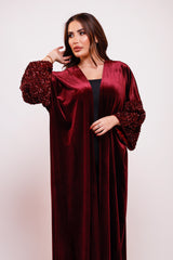 Zola Burgundy Velvet Sequin Abaya Kimono
