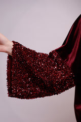 Zola Burgundy Velvet Sequin Abaya Kimono