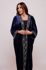 Ayana Navy Blue Velvet Abaya Kimono