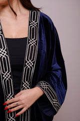 Ayana Navy Blue Velvet Abaya Kimono