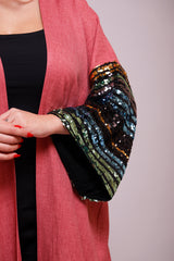 Gianna Linen Sequin Sleeves Abaya