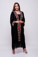 Tuleen Black Velvet Floral Abaya Kimono