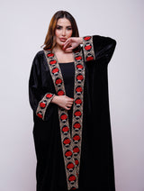 Tuleen Black Velvet Floral Abaya Kimono