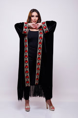 Tuleen Black Velvet Floral Abaya Kimono