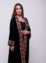 Tuleen Black Velvet Floral Abaya Kimono