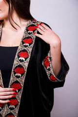 Tuleen Black Velvet Floral Abaya Kimono