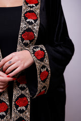 Tuleen Black Velvet Floral Abaya Kimono