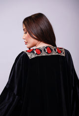 Tuleen Black Velvet Floral Abaya Kimono