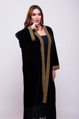 Hadeer Black Velvet Abaya Kimono