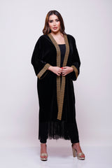 Hadeer Black Velvet Abaya Kimono
