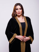 Hadeer Black Velvet Abaya Kimono