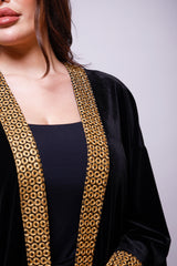 Hadeer Black Velvet Abaya Kimono