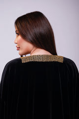 Hadeer Black Velvet Abaya Kimono
