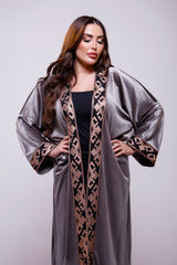 Elif Gray Velvet Fringes Abaya Kimono