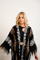 Hijan Feather Embroidered Kimono Abaya