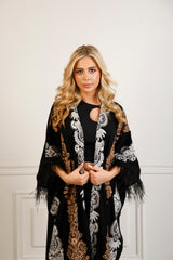 Hijan Feather Embroidered Kimono Abaya
