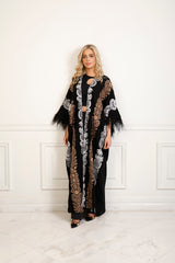 Hijan Feather Embroidered Kimono Abaya
