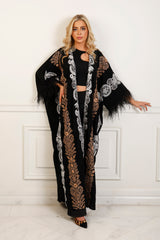 Hijan Feather Embroidered Kimono Abaya