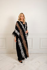 Hijan Feather Embroidered Kimono Abaya