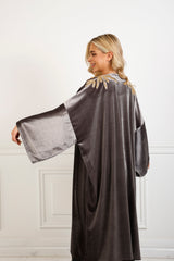 Zendaya Gray Embroidered Velvet Abaya