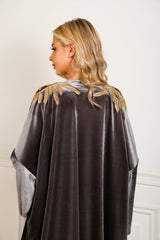 Zendaya Gray Embroidered Velvet Abaya