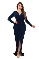 Adalee Rhinestone Navy Blue Gown