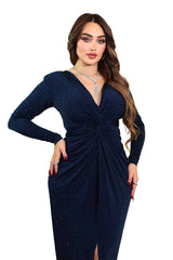 Adalee Rhinestone Navy Blue Gown
