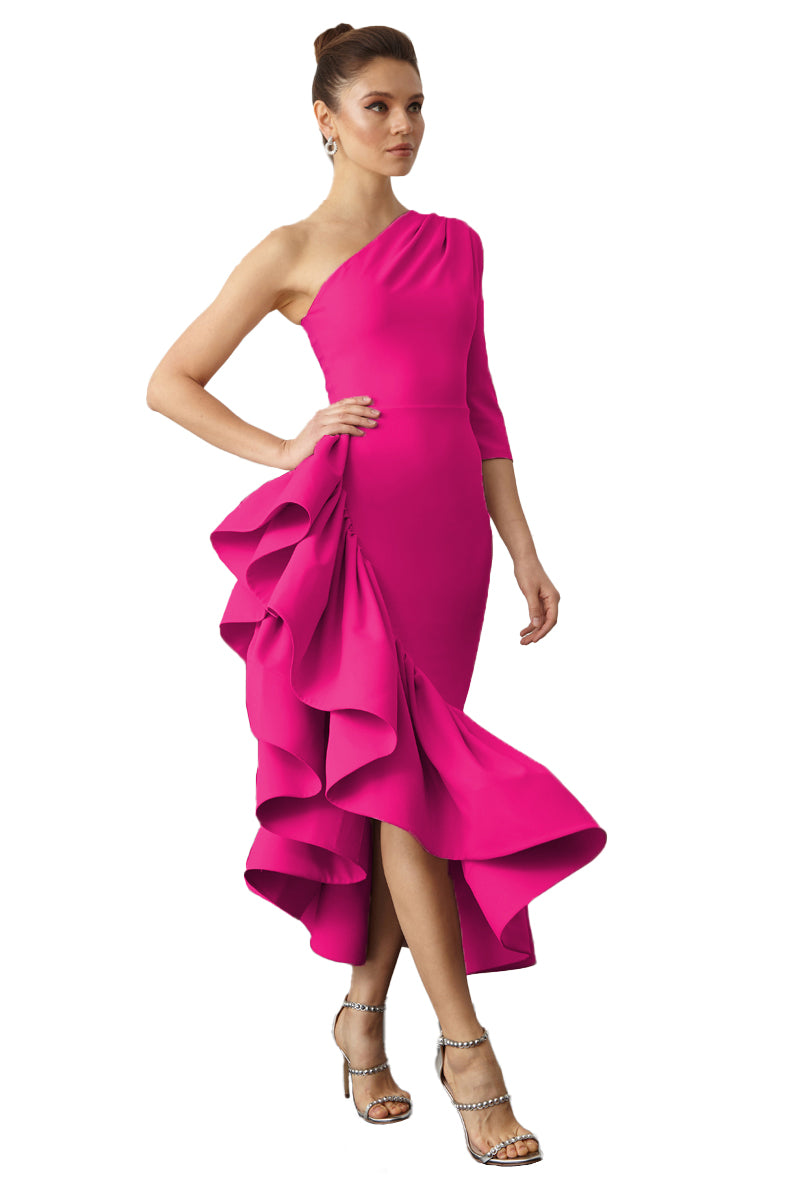 Alba Fuchsia Ruffle Tiered Hem Fuchsia Midi Dress 10