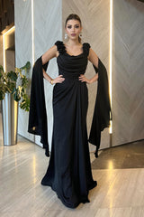 Arely Floral Shoulder Black Gown