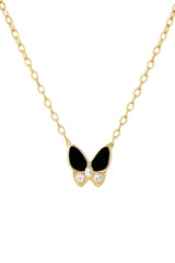 Small Pave X Baguette Black Butterfly Necklace