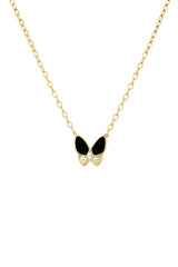 Small Pave X Baguette Black Butterfly Necklace