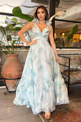 Citra Sage Blue Floral Maxi Dress