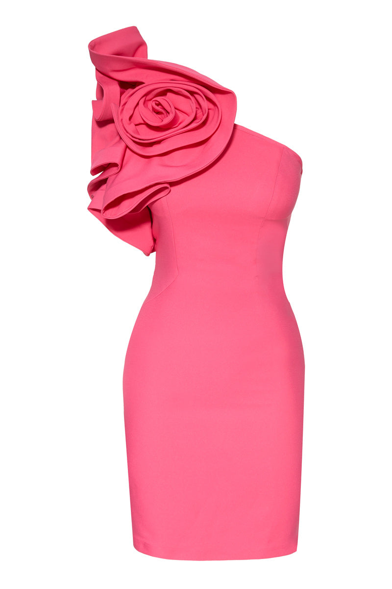 Kayla Barbie Pink Mini Dress With Statement Flower Shoulder – unmatchedbyu