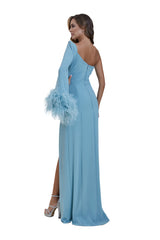 Hailey Feather Embellished Blue Gown