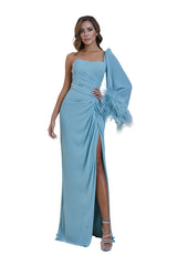Hailey Feather Embellished Blue Gown