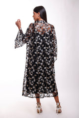 Destiny Gold Floral Embroidered Black Caftan Dress