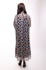 Destiny Blue Pink Floral Embroidered Black Caftan Dress