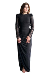 Evelyn Embellished Long Sleeves Black Gown