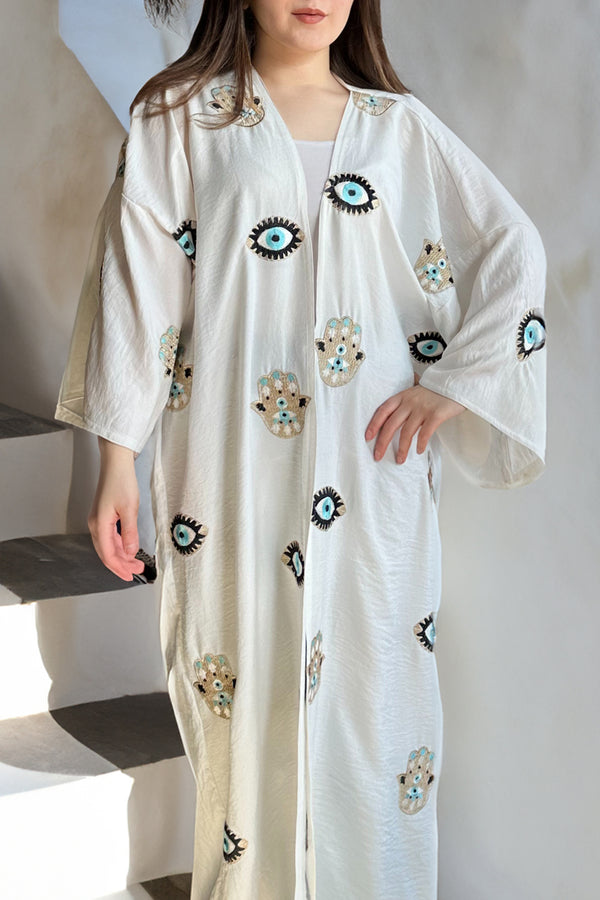 Evil Eye & Hamsa Hand White Kimono
