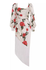 Paris White Red Roses Fringe Dress